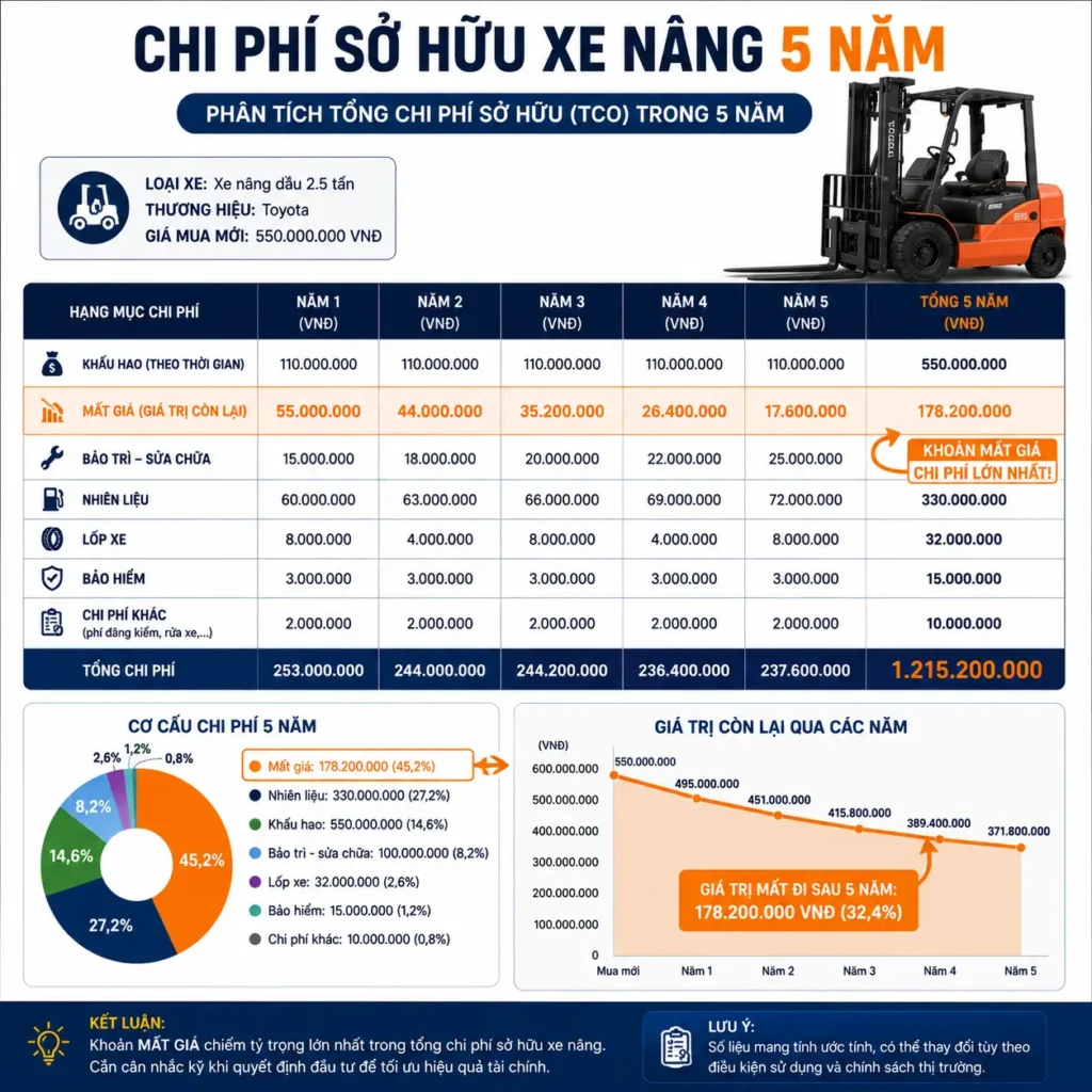 Bang chi phi xe nang luy ke trong 5 nam