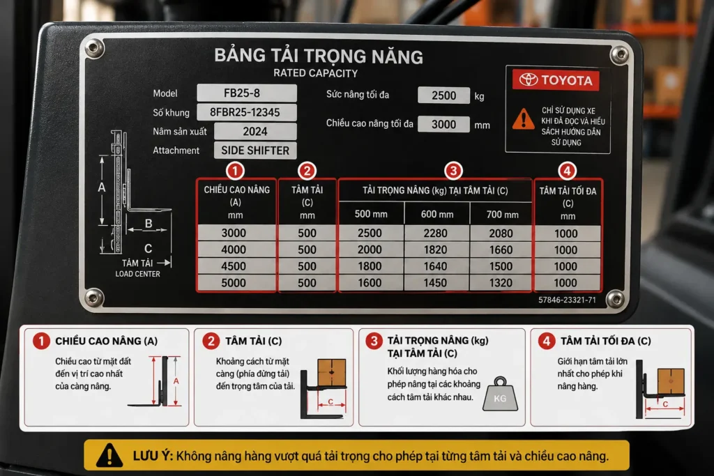 Bang tai trong nang tren xe nang hang