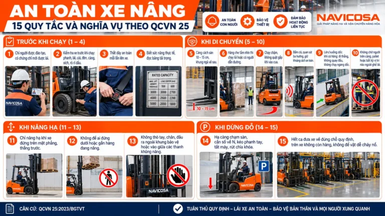An toàn xe nâng: 15 quy tắc và nghĩa vụ theo QCVN 25