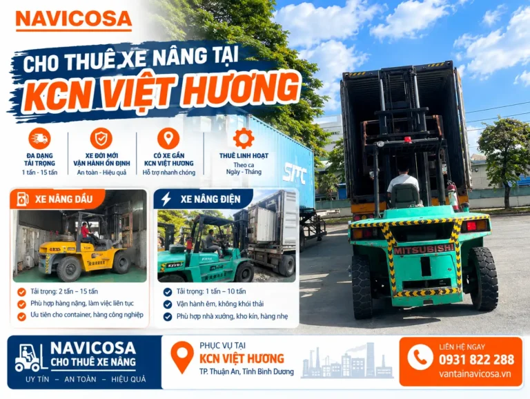 Cho thuê xe nâng hàng tại KCN Việt Hương 1, 2 giá trọn gói chuyên đóng rút container