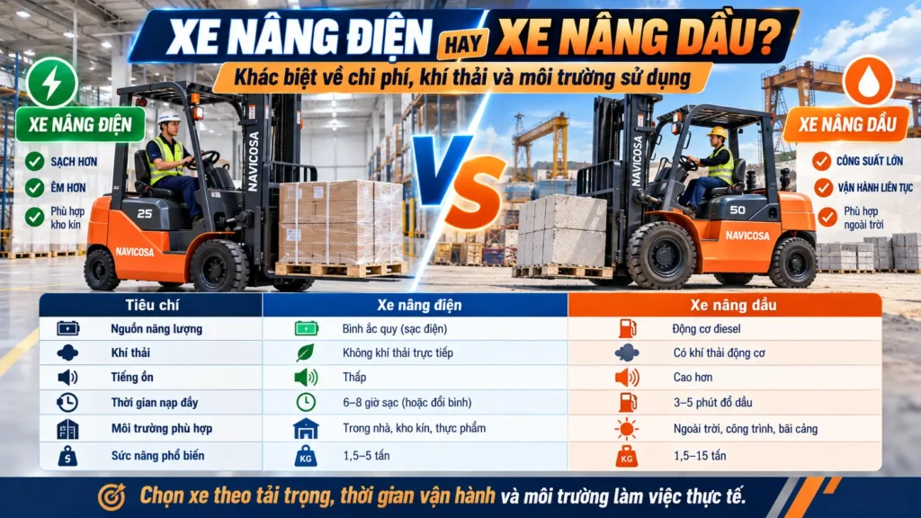 Xe nang dien va xe nang dau khac nhau the nao